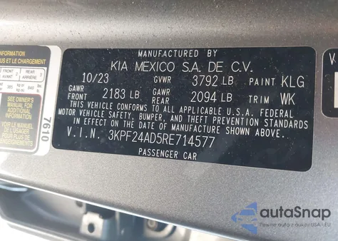 2024 Kia Forte Lxs from USA, damaged, VIN 3KPF24AD5RE714577